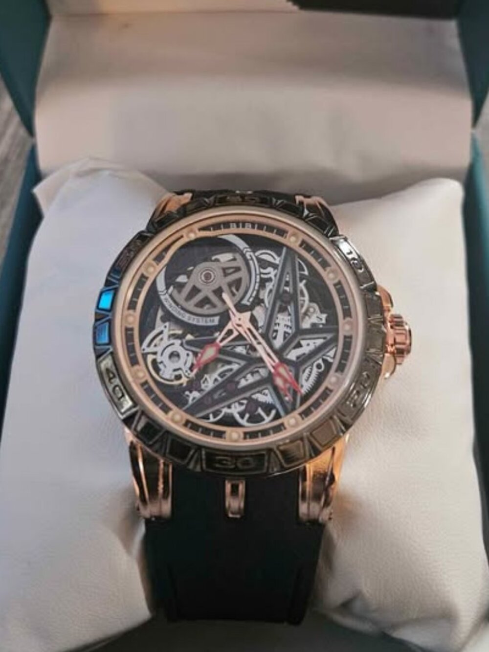 Luxury Men's Skeleton Automatic Watch – Rose Gold & Matte Black